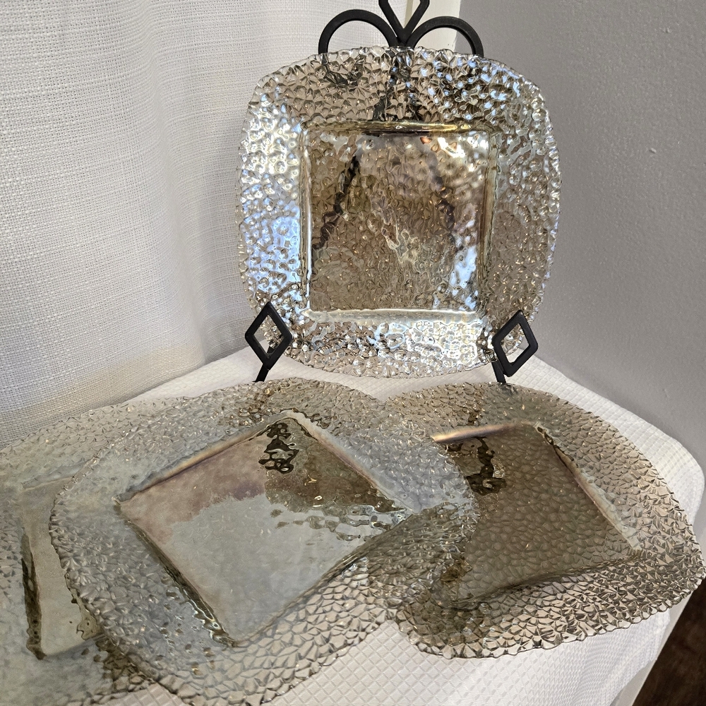 Turkish Style Square Glass Dishes Smokey Irredesc Pebble Salad Plates Wall Decor